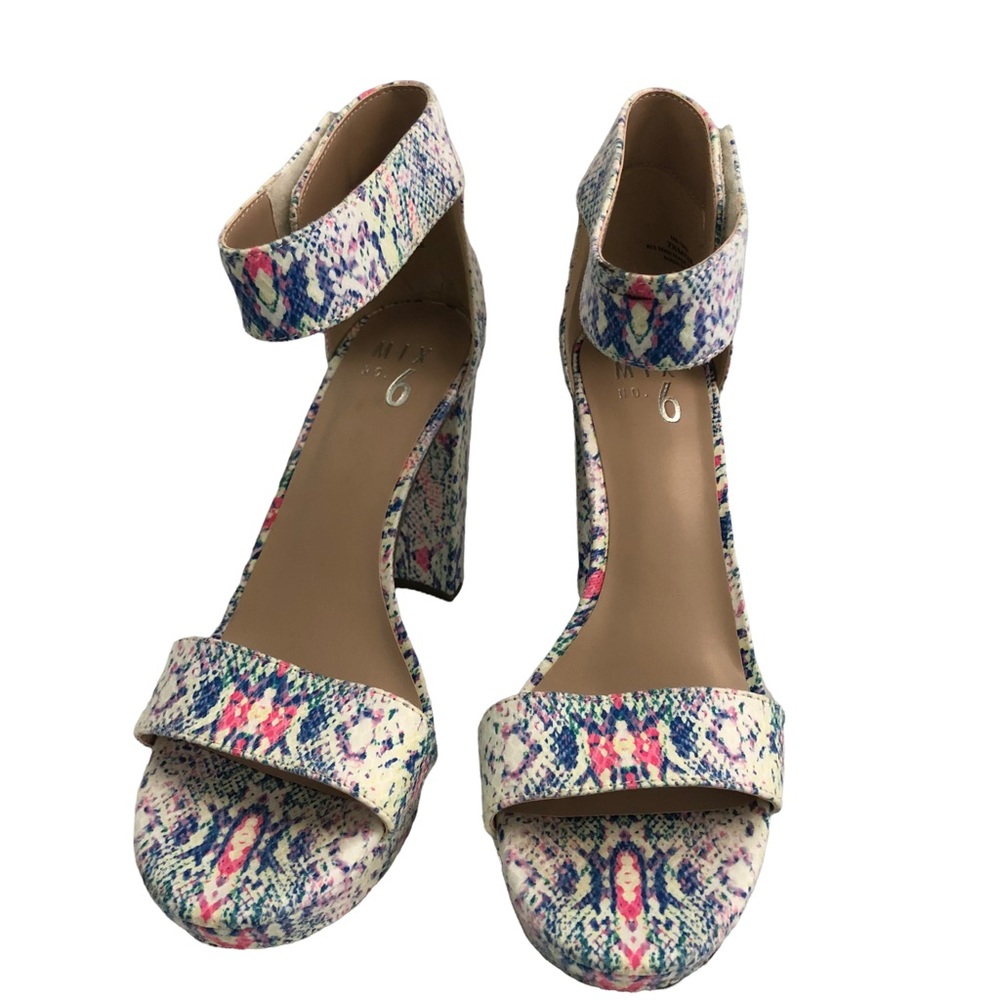 NEW Mix No. 6 Taci Multi Color Platform Sandals- White & Neon faux snakeskin 7.5